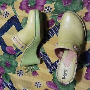 Born chartreuse backless clogs